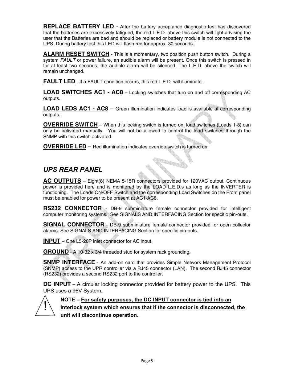 Ups rear panel | Clary SP U-MPL User Manual | Page 9 / 22