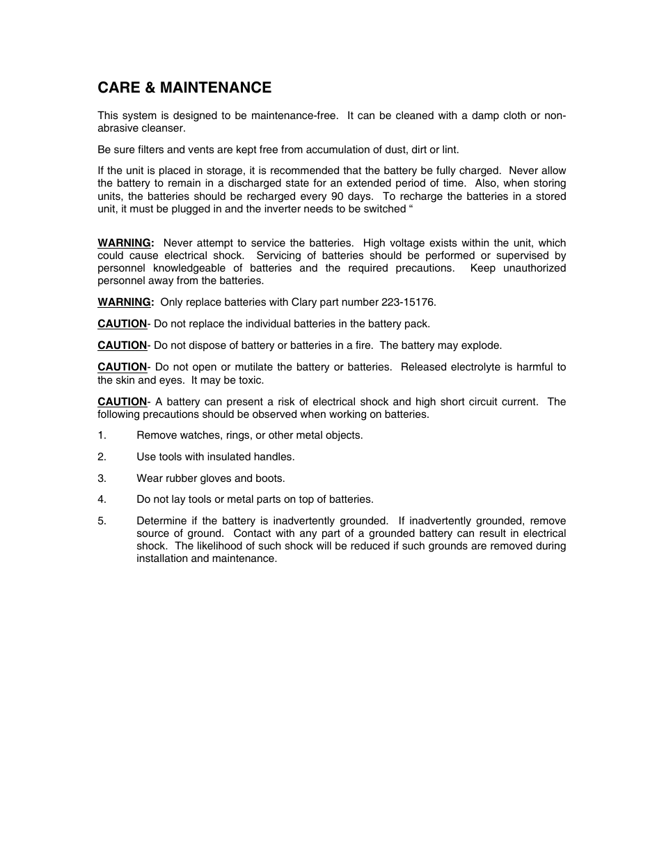 Care & maintenance | Clary CMN2400D-PD User Manual | Page 20 / 23