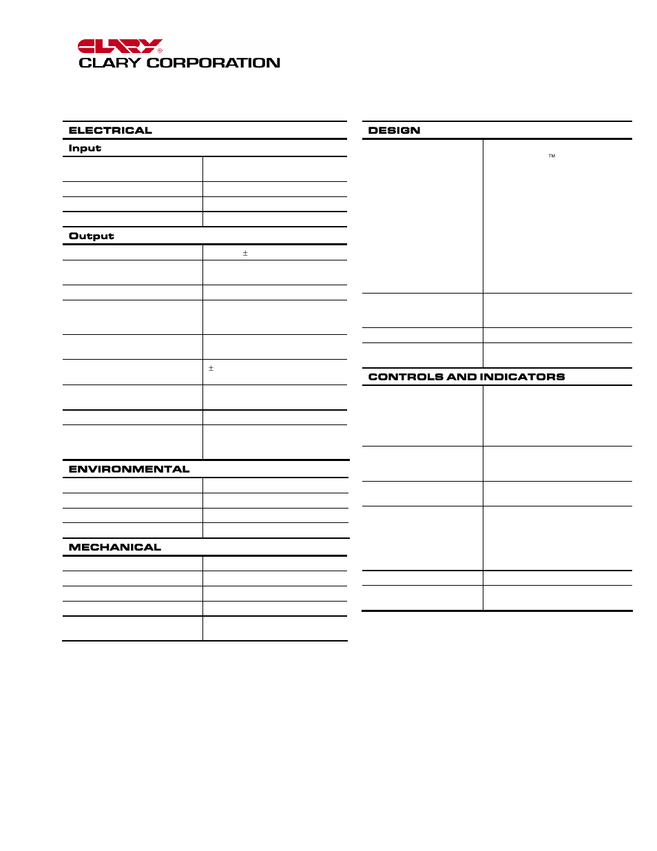 Specifications | Clary DT Series ET User Manual | Page 13 / 16
