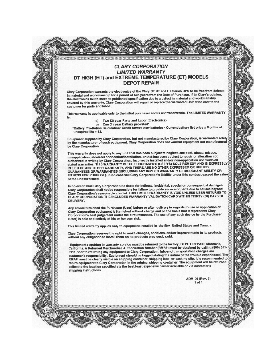 Clary DT Series ET User Manual | Page 16 / 16