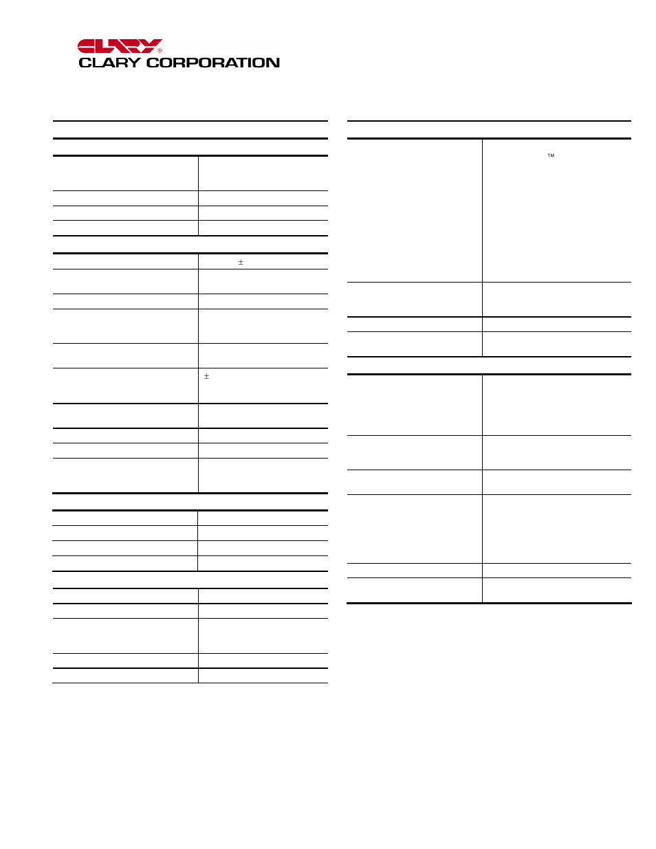 Specifications | Clary GT Series User Manual | Page 15 / 19