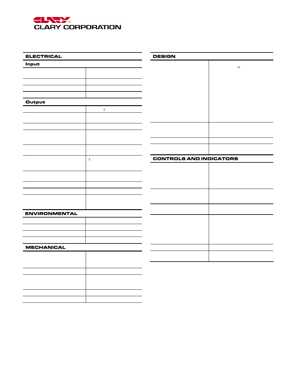 Specifications | Clary S Series User Manual | Page 15 / 19