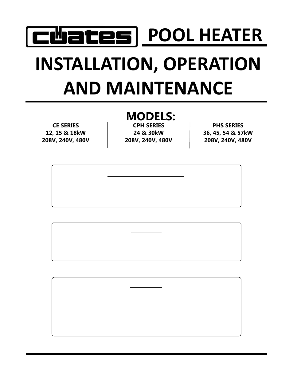 Coates PHS SERIES 54 & 480V User Manual | 16 pages