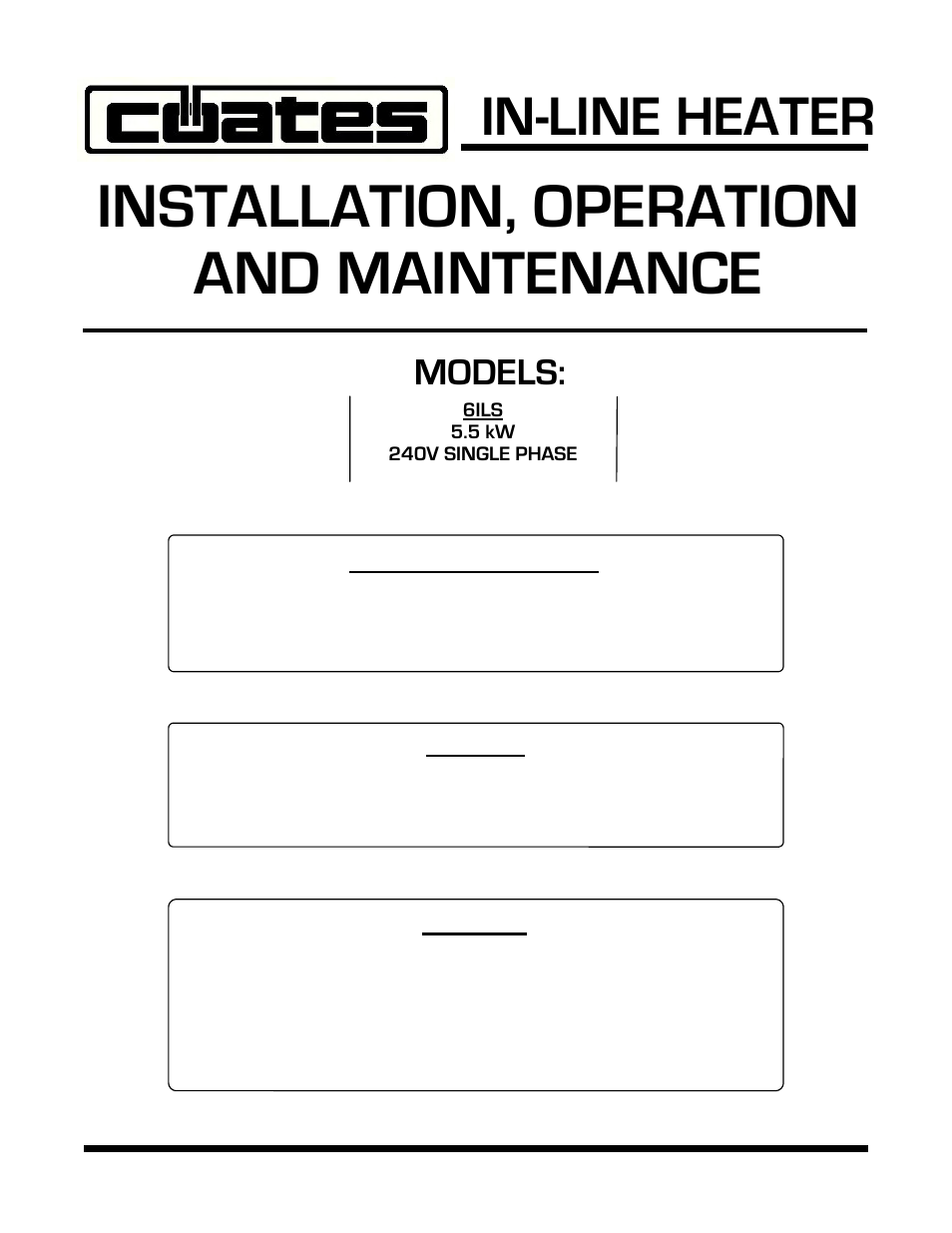 Coates 6ILS 5.5 kW 240V SINGLE PHASE User Manual | 6 pages