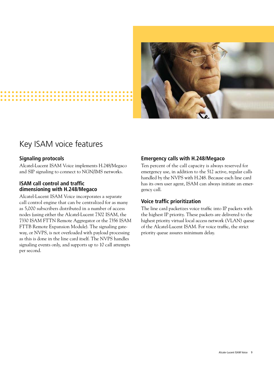 Key isam voice features | Alcatel-Lucent Intelligent Services Access Manager User Manual | Page 9 / 12