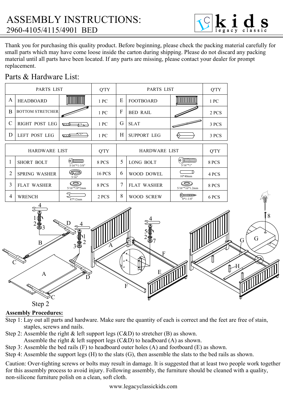 Legacy Classic Furniture Panel Bed Queen 2961-4105K 888-4923C User Manual | 2 pages