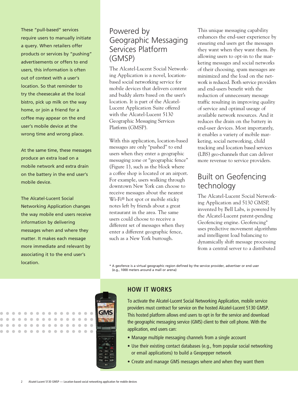 Built on geofencing technology, How it works | Alcatel-Lucent 5130 User Manual | Page 2 / 4