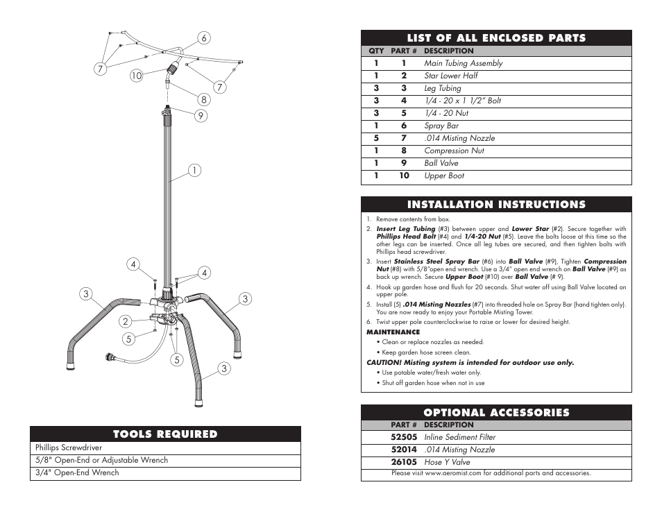 Aero Mist Portable Misting Tower 52430 User Manual | Page 2 / 2