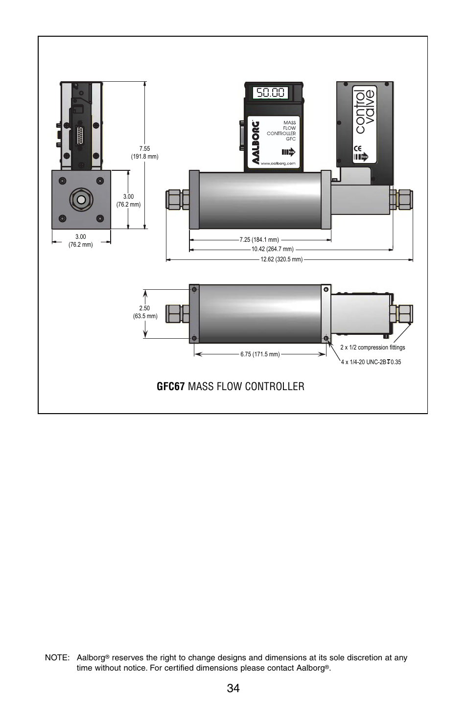 Control valve, Gfc67 mass flow controller | Aalborg GFC User Manual | Page 38 / 40