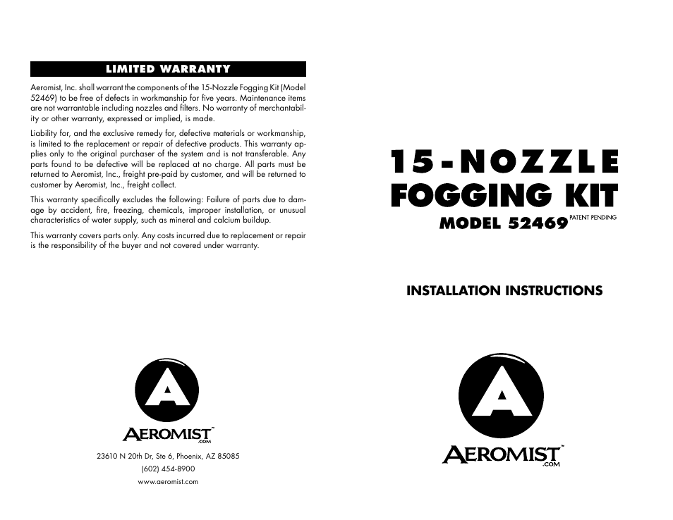 Aero Mist Nozzle Fogging Kit 52469 User Manual | 2 pages