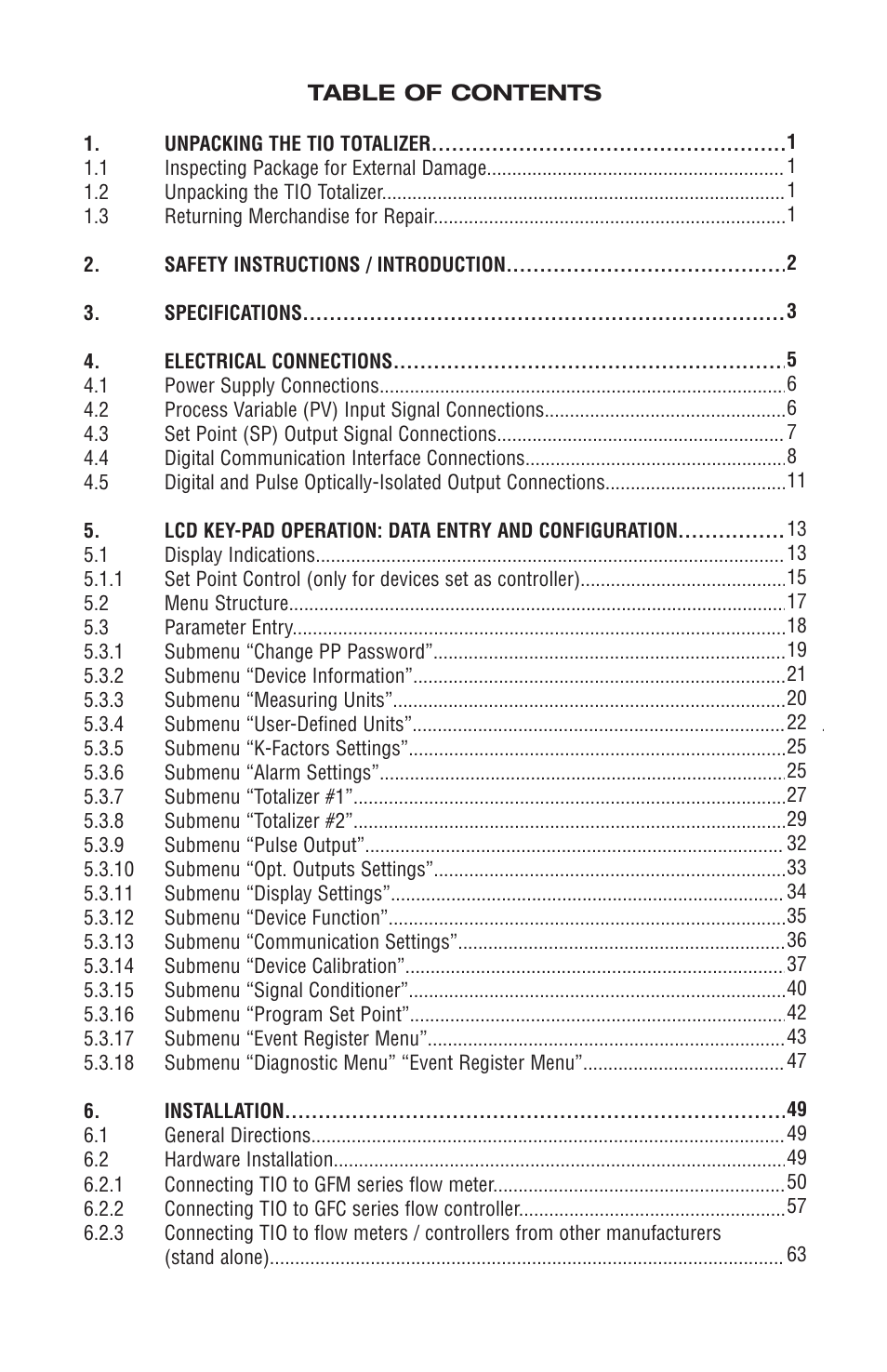Aalborg TIO Totalizer I/O Flow Monitor/Controller User Manual | Page 3 / 98