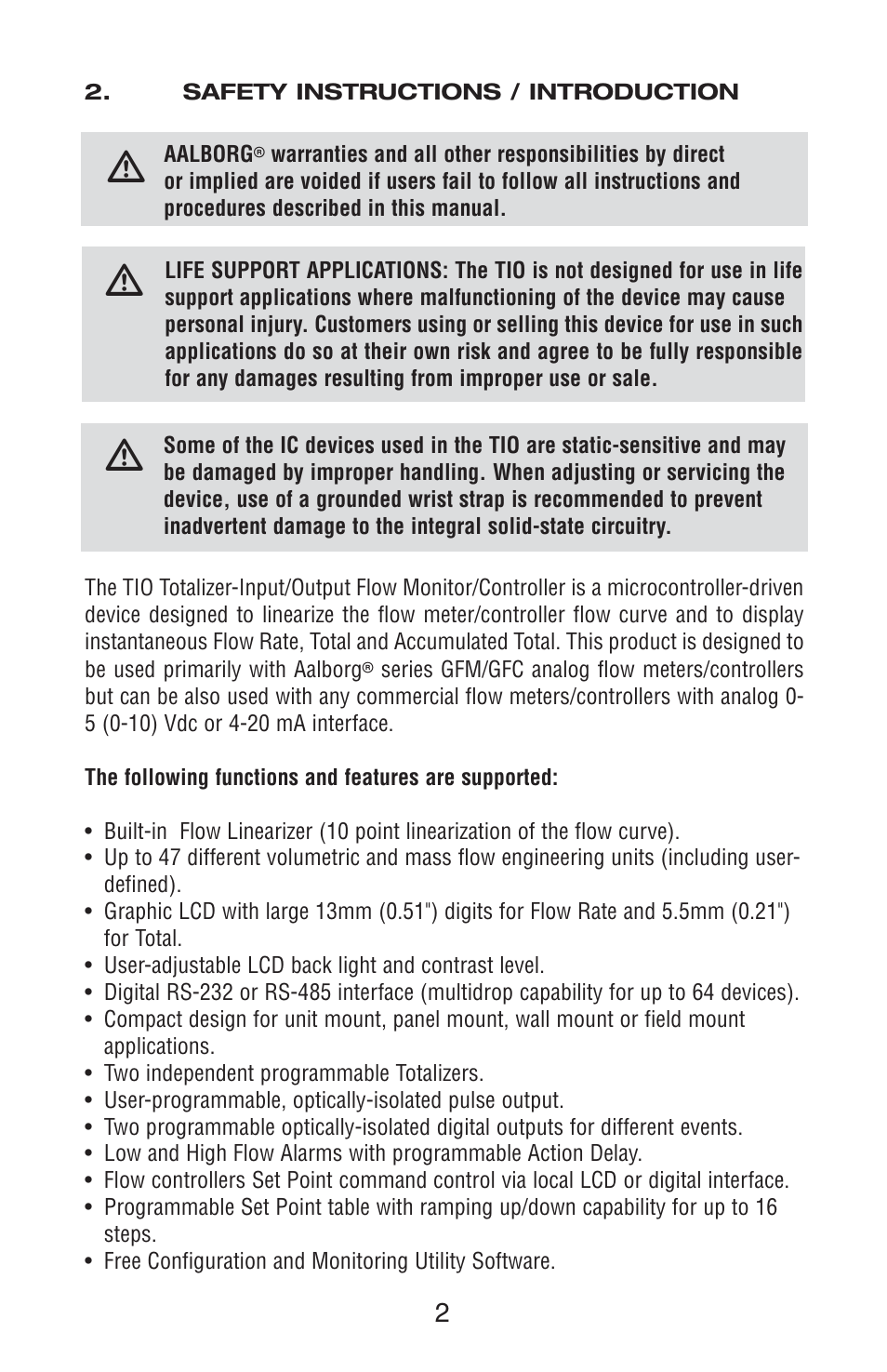 Aalborg TIO Totalizer I/O Flow Monitor/Controller User Manual | Page 6 / 98