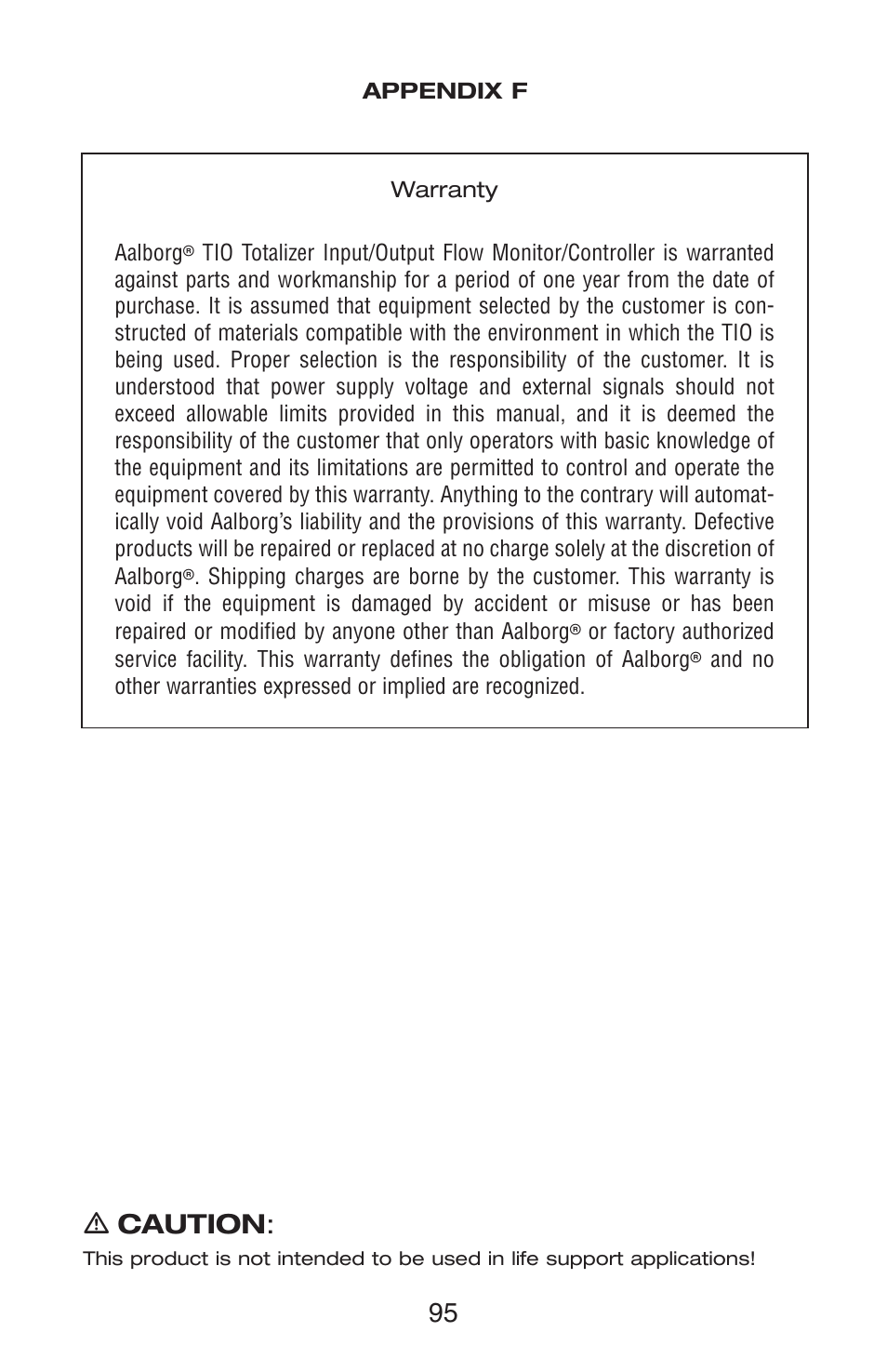 Ƽ caution | Aalborg TIO Totalizer I/O Flow Monitor/Controller User Manual | Page 98 / 98