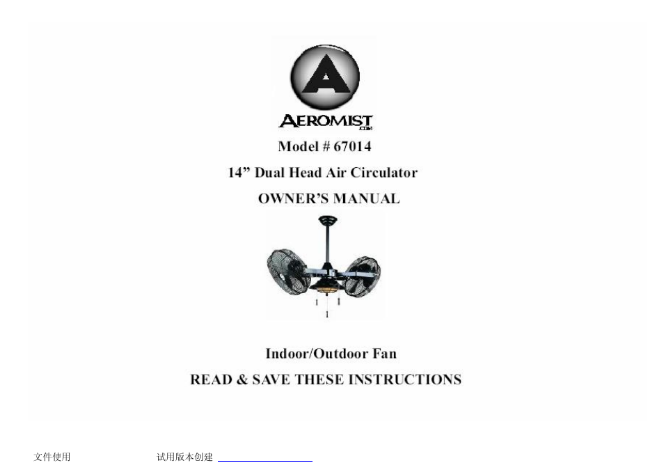 Aero Mist 67014 User Manual | 11 pages