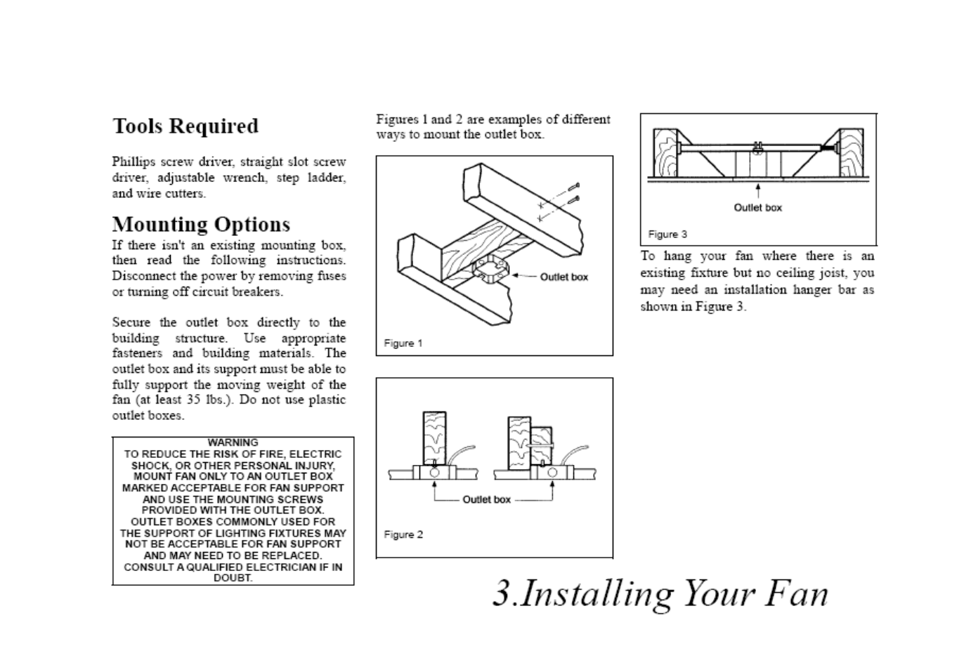 Tools required, Mouuting options, S.installing your fan | Aero Mist 67014 User Manual | Page 5 / 11