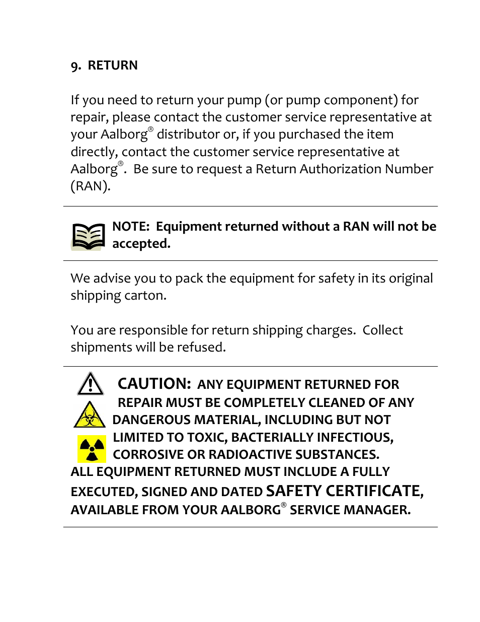 Caution, Safety certificate | Aalborg TPV User Manual | Page 28 / 32