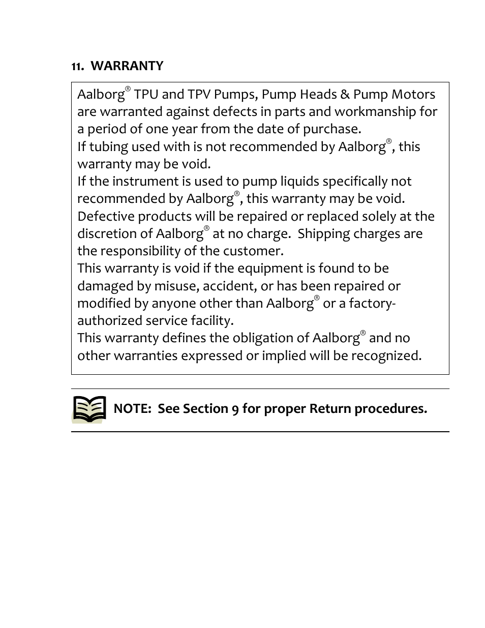 Warranty | Aalborg TPV User Manual | Page 31 / 32