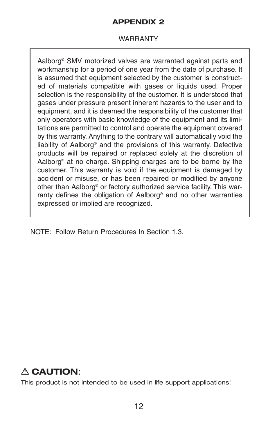 Ƽ caution | Aalborg SMV Series User Manual | Page 16 / 16