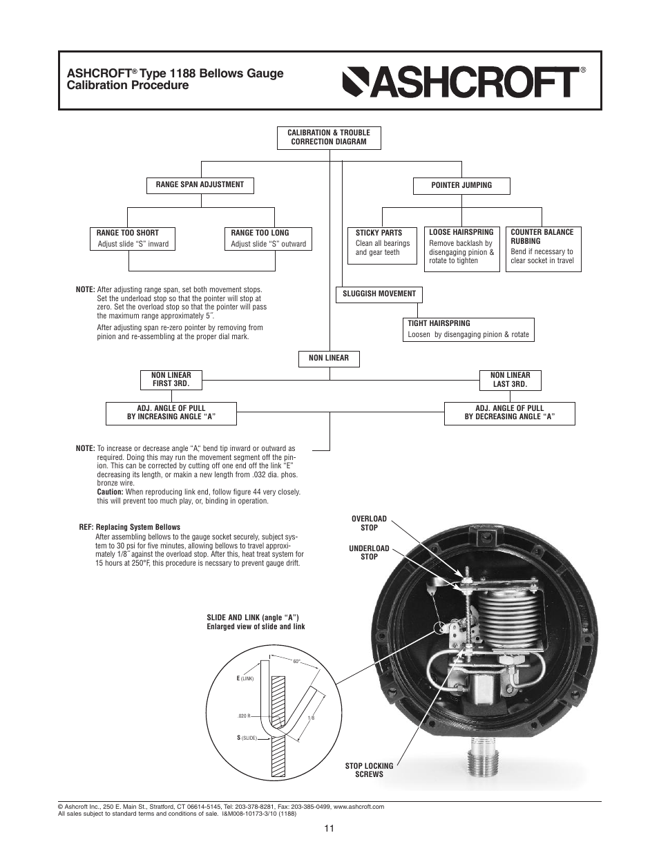 Ashcroft, Type 1188 bellows gauge calibration procedure | Ashcroft 1036 Gauge with 1037 Fitting User Manual | Page 11 / 20