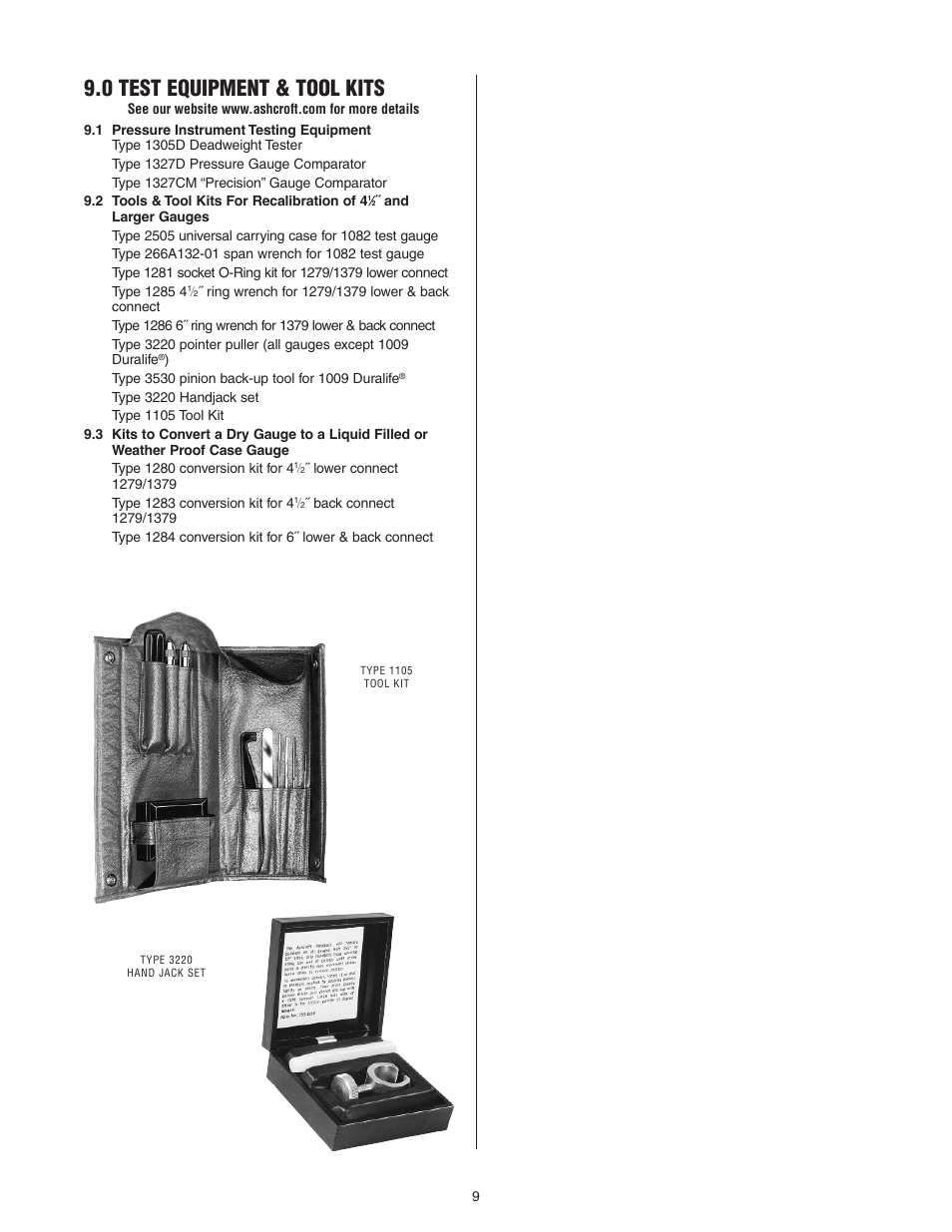 0 test equipment & tool kits | Ashcroft 1036 Gauge with 1037 Fitting User Manual | Page 9 / 20