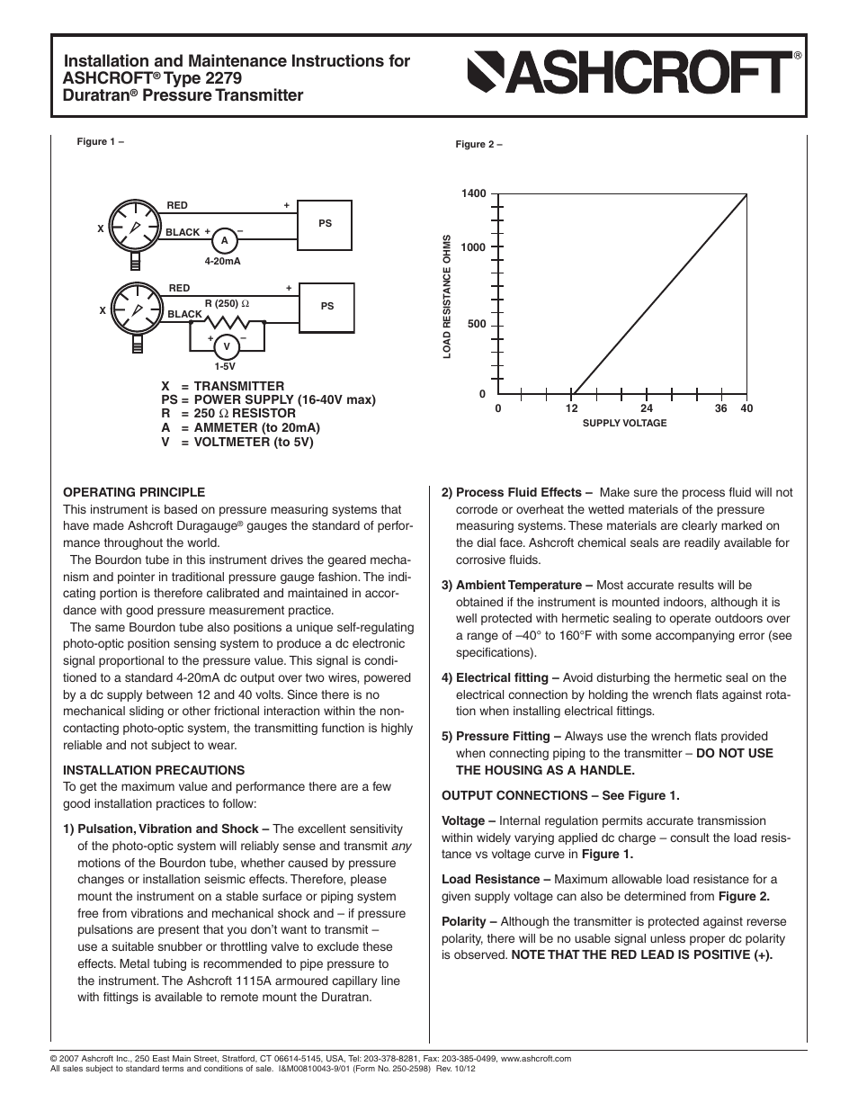 Ashcroft 2279 - Duratran® Pressure Transmitter User Manual | 2 pages