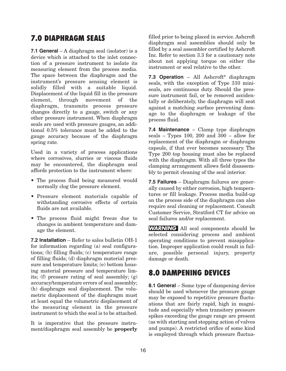0 diaphragm seals, 0 dampening devices | Ashcroft 1495 - Low Pressure Receiver Gauge User Manual | Page 16 / 20
