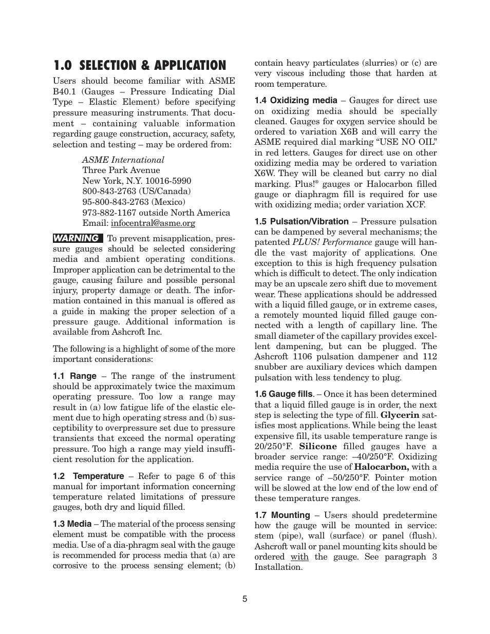 0 selection & application | Ashcroft 1495 - Low Pressure Receiver Gauge User Manual | Page 5 / 20