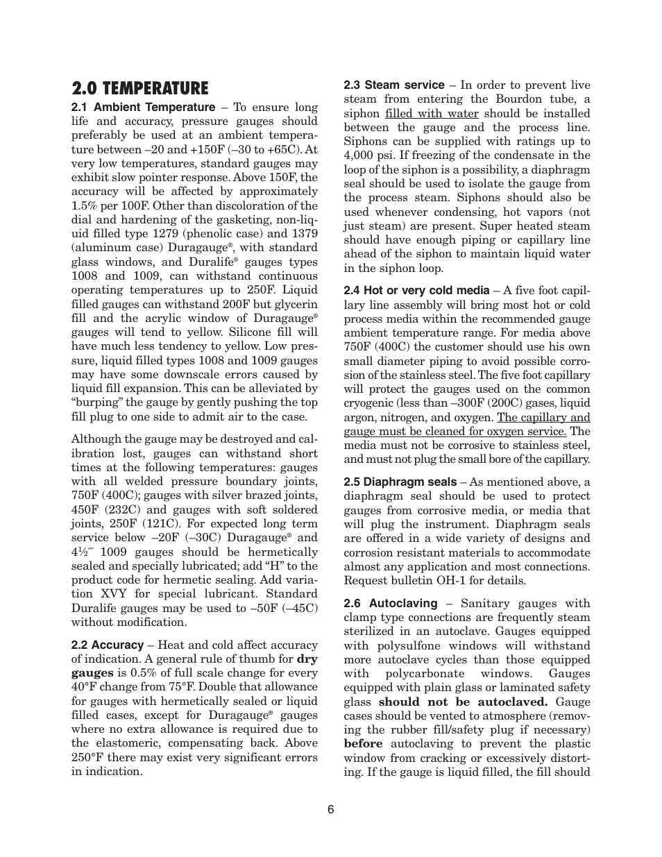 0 temperature | Ashcroft 1495 - Low Pressure Receiver Gauge User Manual | Page 6 / 20