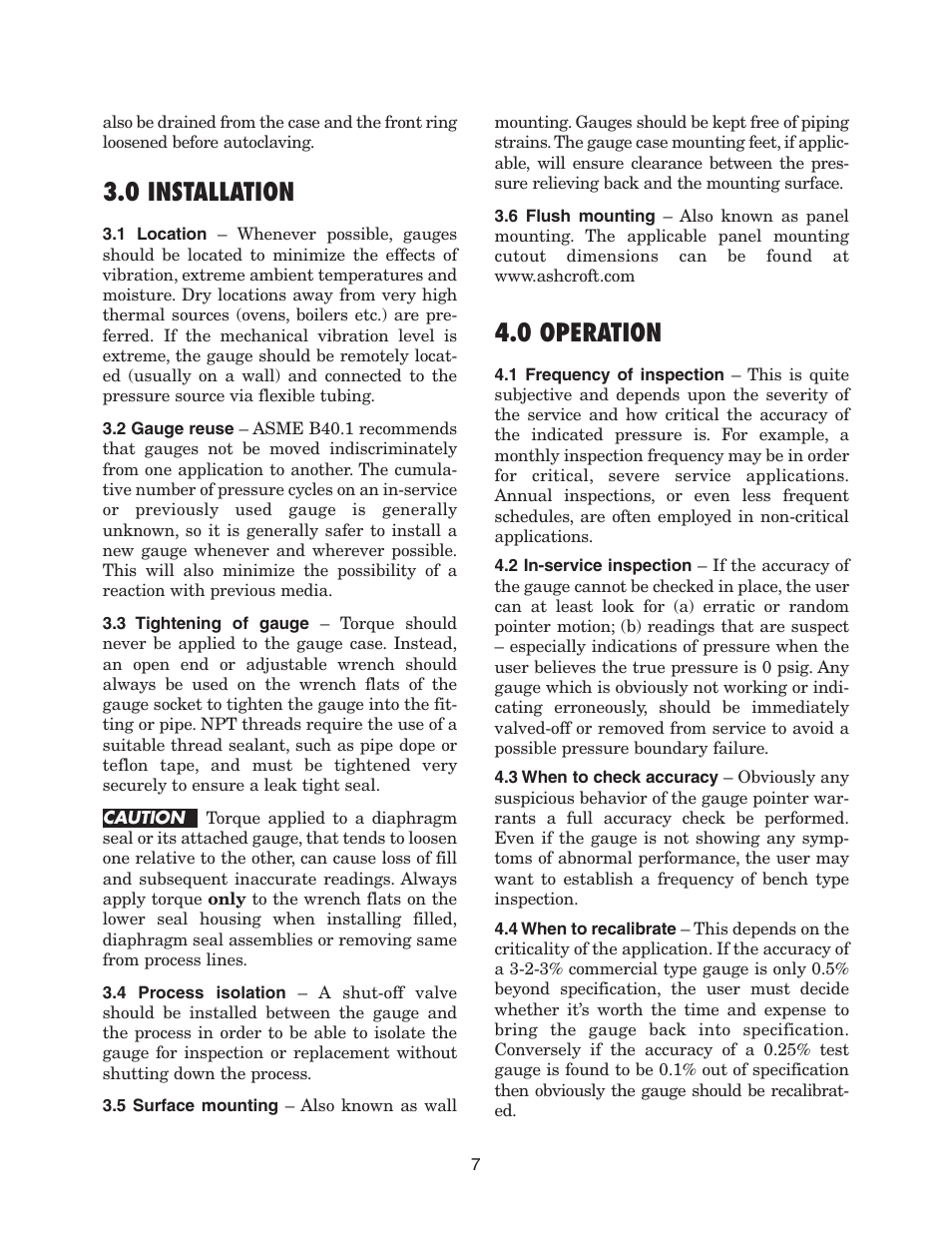 0 installation, 0 operation | Ashcroft 1495 - Low Pressure Receiver Gauge User Manual | Page 7 / 20