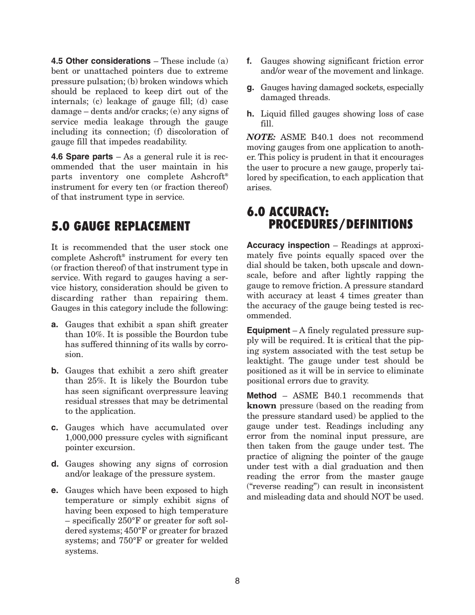 0 gauge replacement, 0 accuracy: procedures/definitions | Ashcroft 1495 - Low Pressure Receiver Gauge User Manual | Page 8 / 20