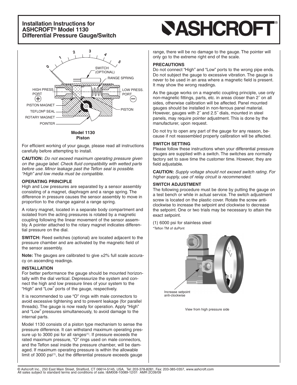 Ashcroft 1130 - Differential Pressure Gauge User Manual | 2 pages