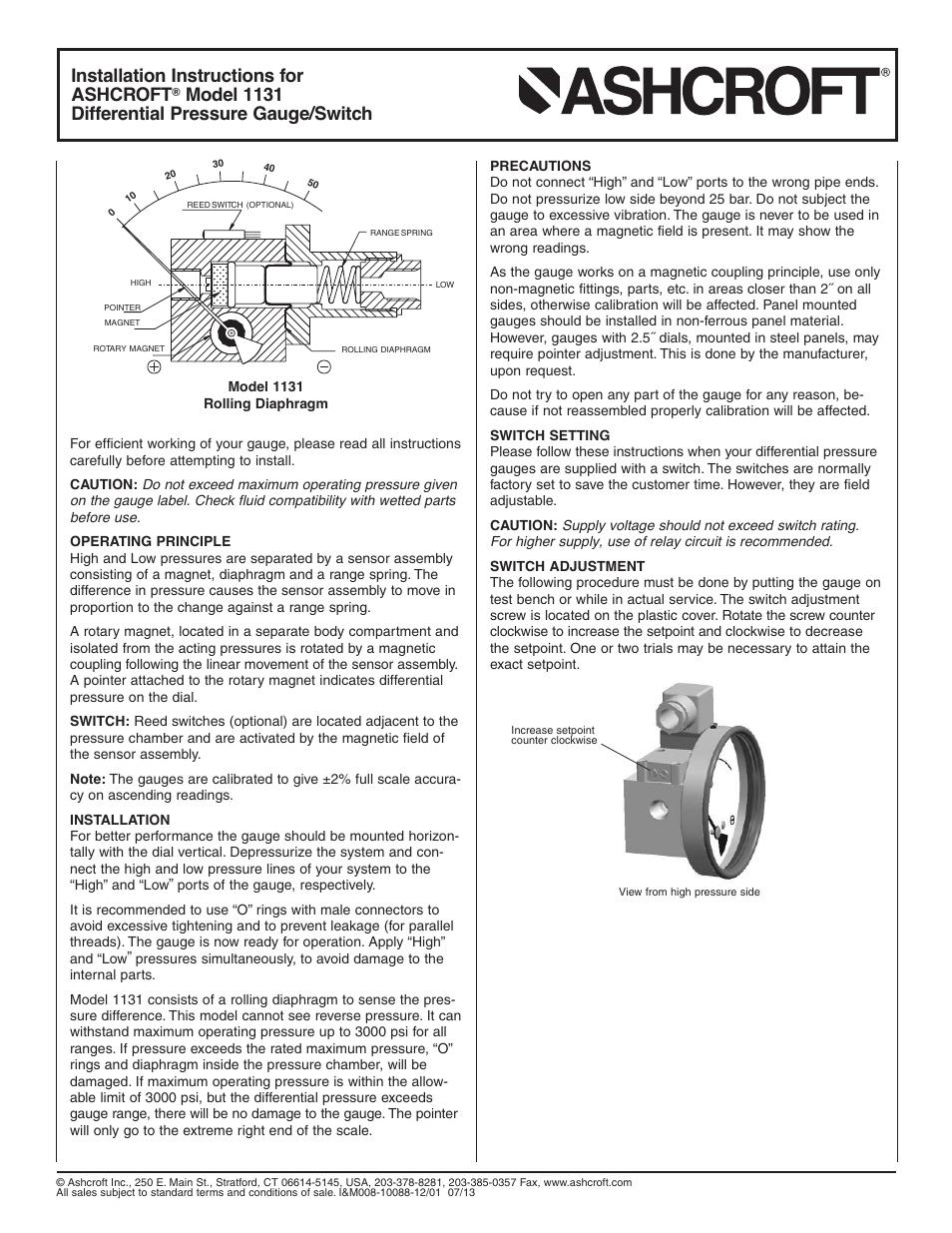 Ashcroft 1131 - Differential Pressure Gauge User Manual | 2 pages