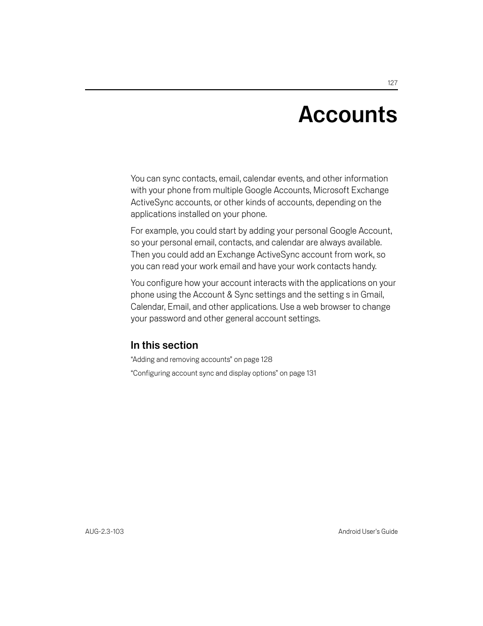 Accounts, Accounts 127 | Samsung Android 2.3 User Manual | Page 127 / 380