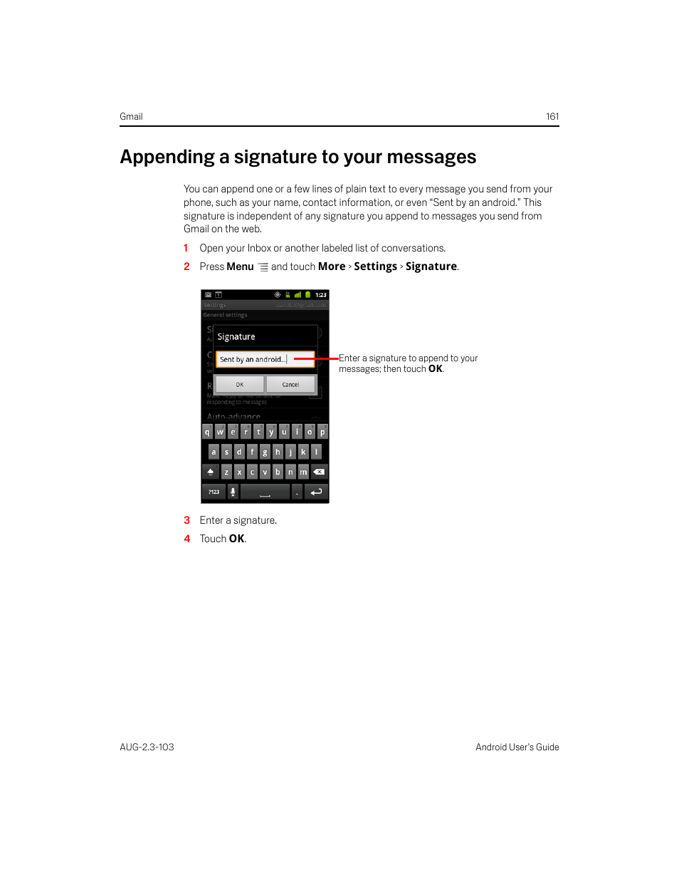 Appending a signature to your messages, Appending a signature to your messages 161 | Samsung Android 2.3 User Manual | Page 161 / 380