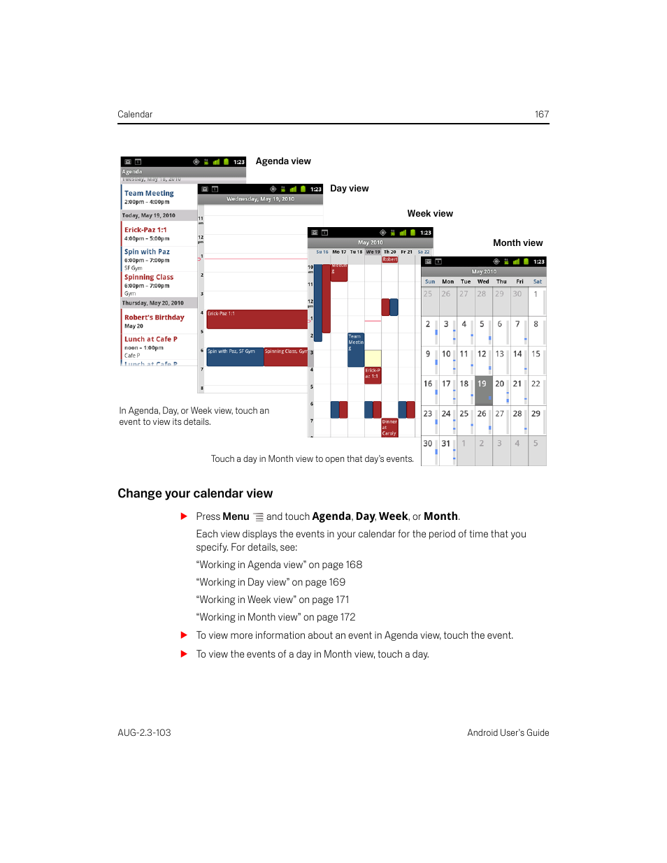 Change your calendar view | Samsung Android 2.3 User Manual | Page 167 / 380