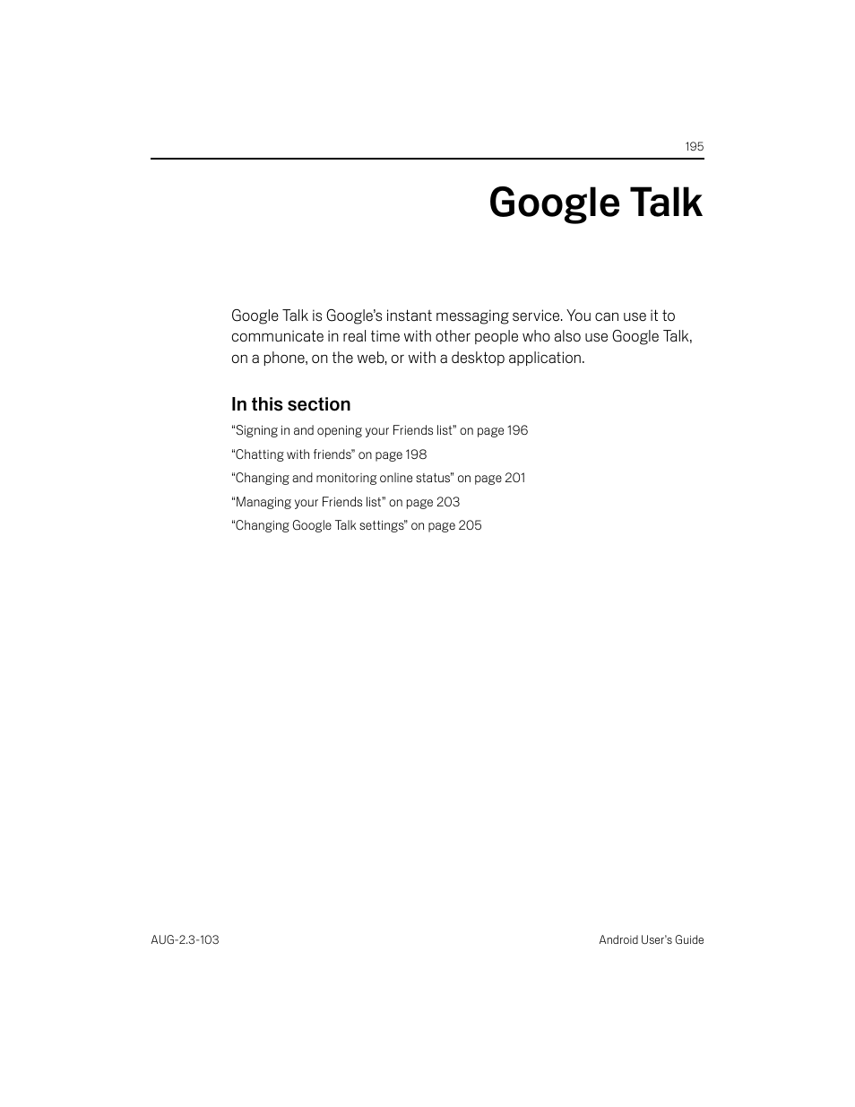 Google talk, Google talk 195 | Samsung Android 2.3 User Manual | Page 195 / 380