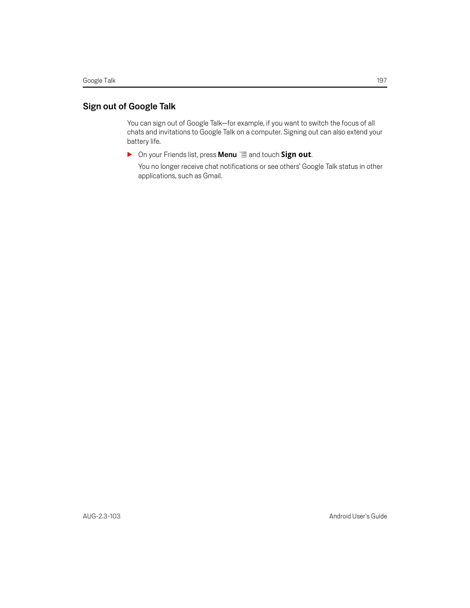 Sign out of google talk | Samsung Android 2.3 User Manual | Page 197 / 380