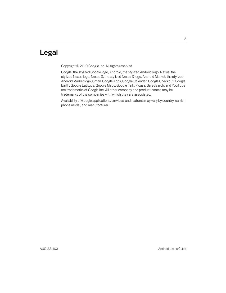 Legal | Samsung Android 2.3 User Manual | Page 2 / 380