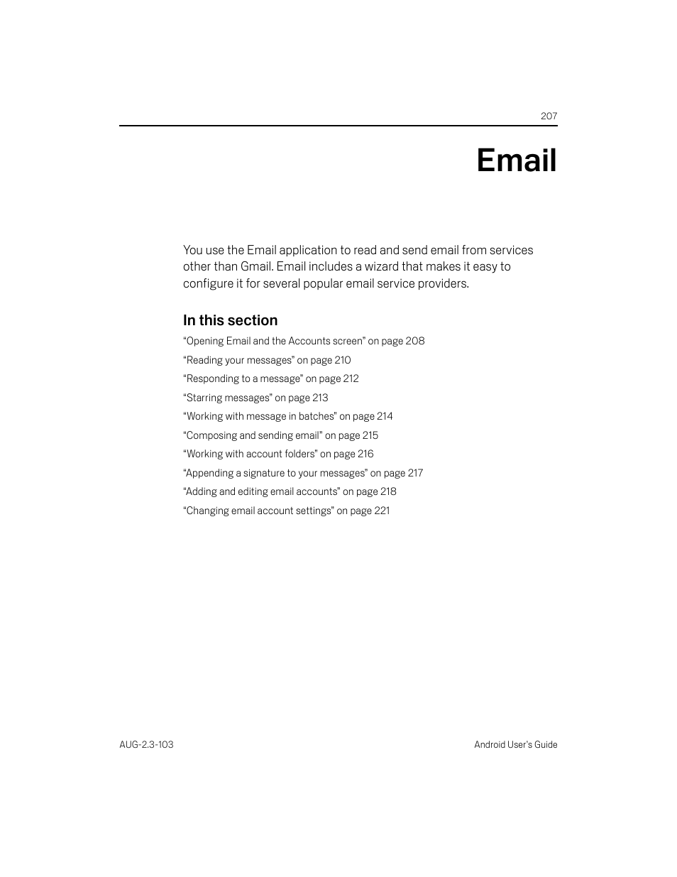 Email, Email 207 | Samsung Android 2.3 User Manual | Page 207 / 380