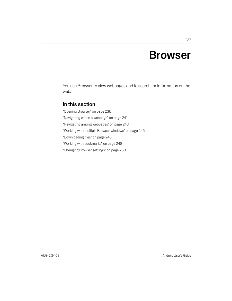 Browser, Browser 237 | Samsung Android 2.3 User Manual | Page 237 / 380