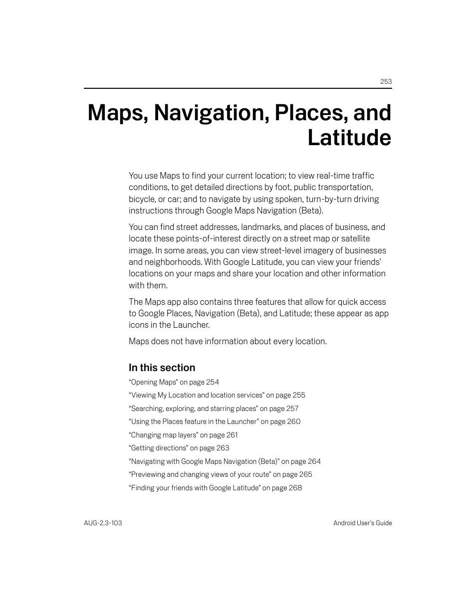 Maps, navigation, places, and latitude, Maps, navigation, places, and latitude 253 | Samsung Android 2.3 User Manual | Page 253 / 380