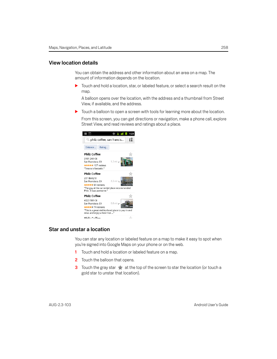 View location details, Star and unstar a location | Samsung Android 2.3 User Manual | Page 258 / 380