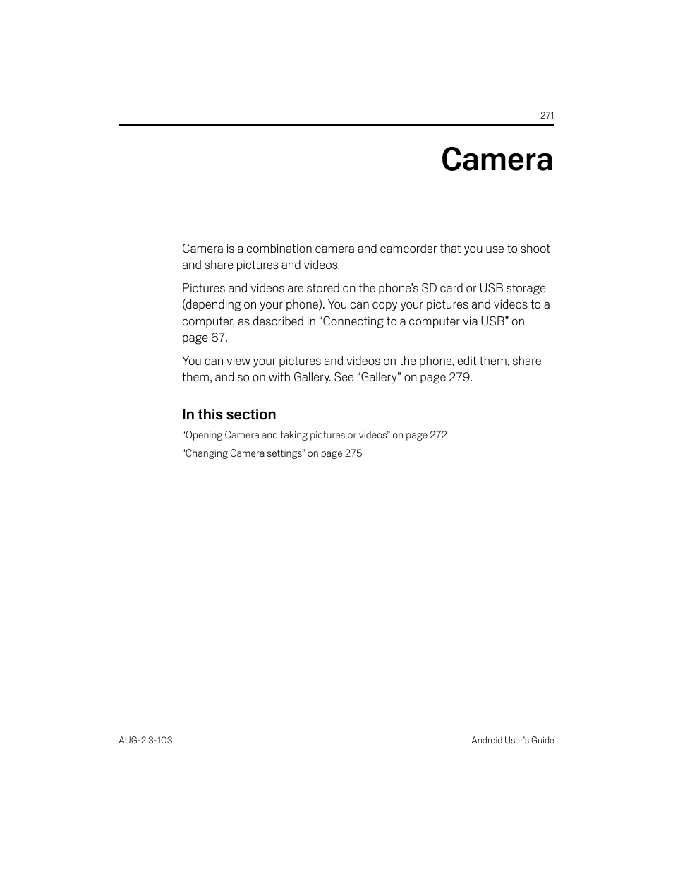 Camera, Camera 271 | Samsung Android 2.3 User Manual | Page 271 / 380