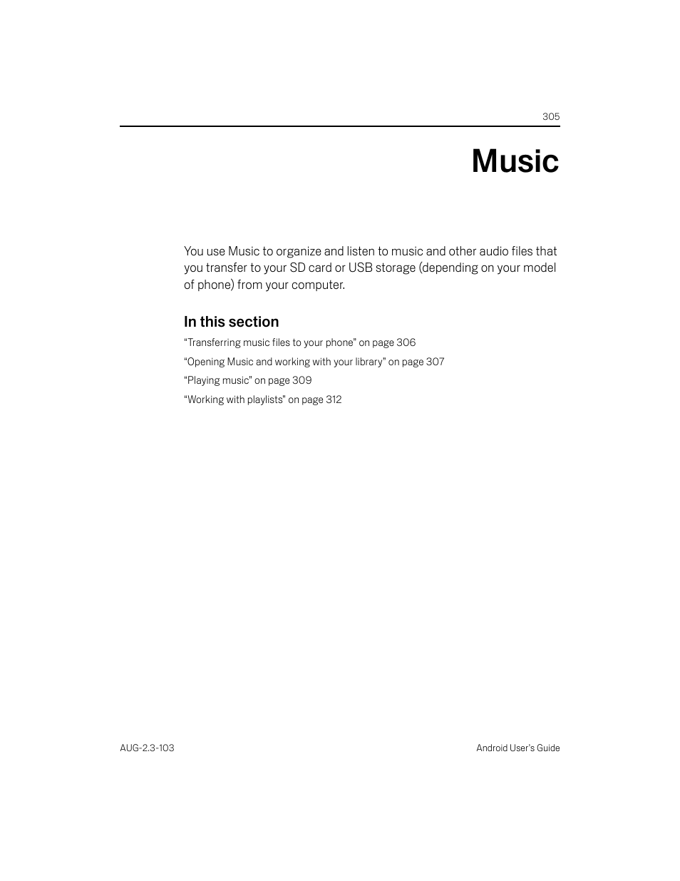 Music, Music 305 | Samsung Android 2.3 User Manual | Page 305 / 380