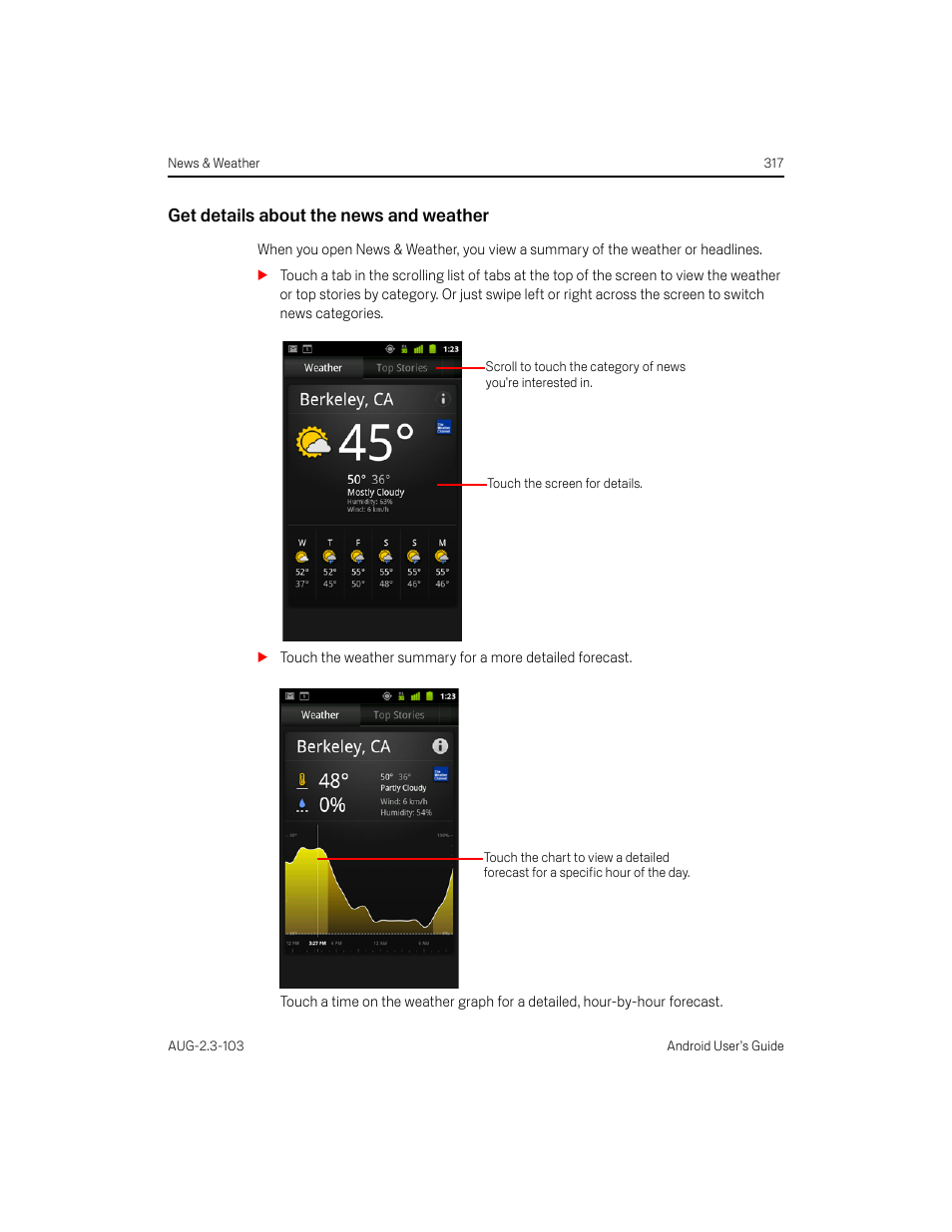 Get details about the news and weather | Samsung Android 2.3 User Manual | Page 317 / 380