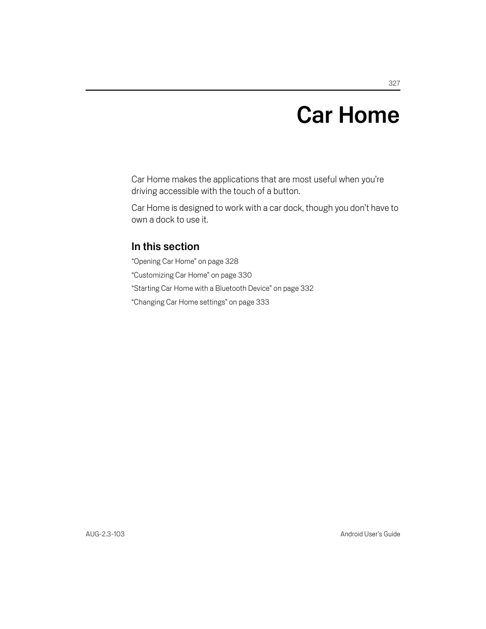 Car home, Car home 327 | Samsung Android 2.3 User Manual | Page 327 / 380