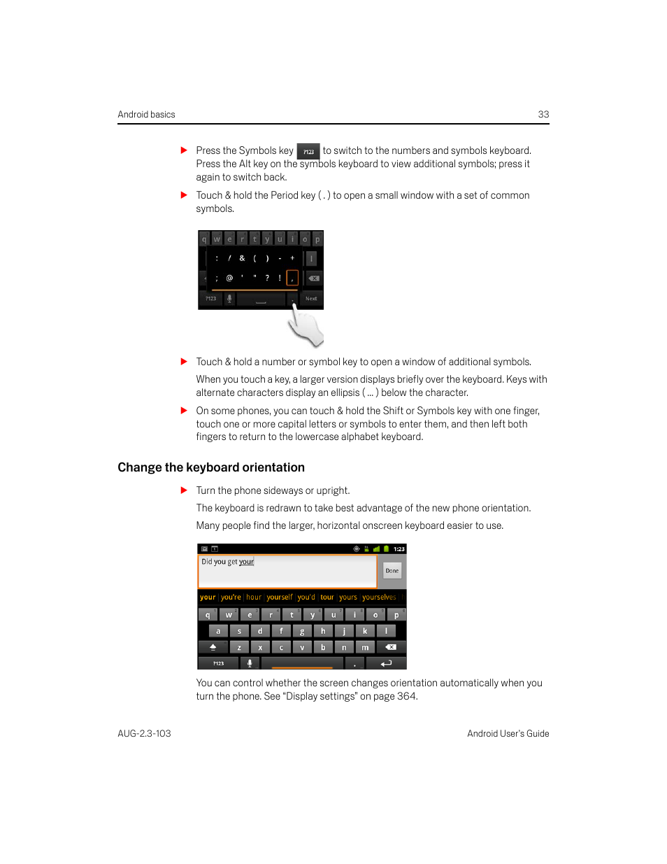 Change the keyboard orientation | Samsung Android 2.3 User Manual | Page 33 / 380