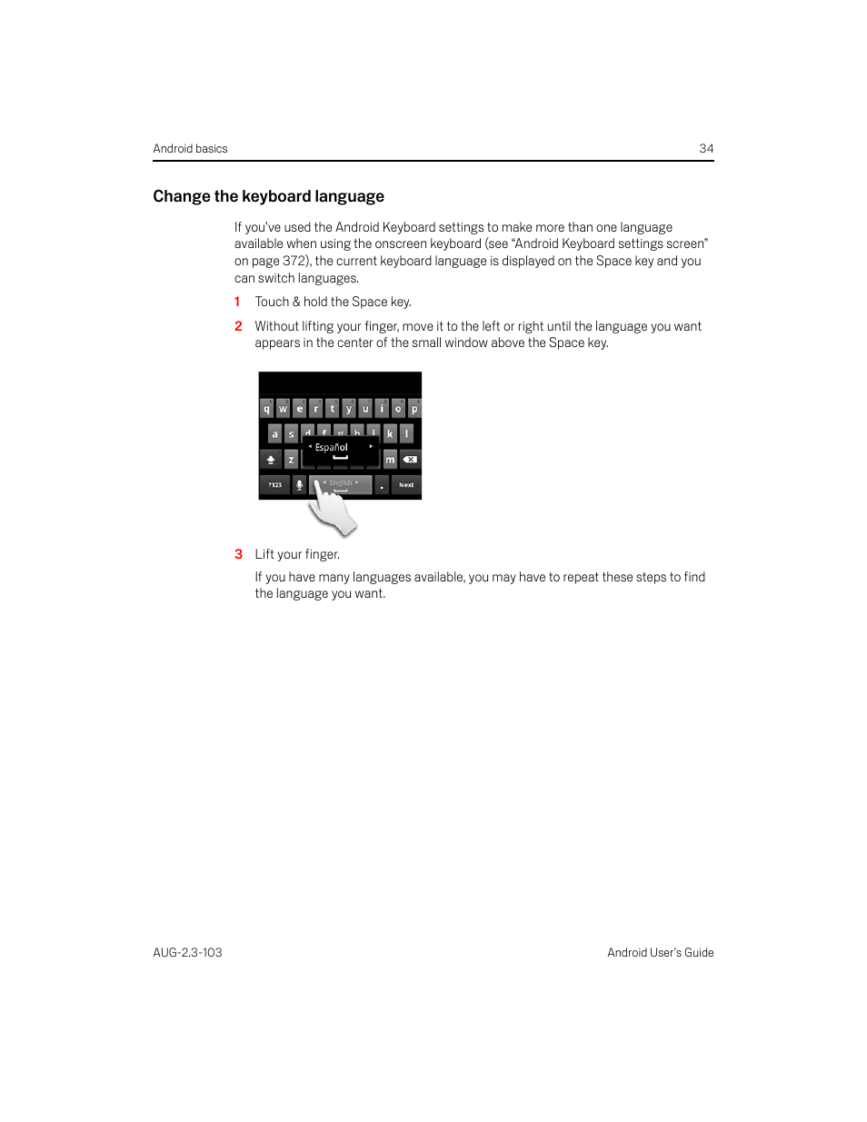 Change the keyboard language | Samsung Android 2.3 User Manual | Page 34 / 380