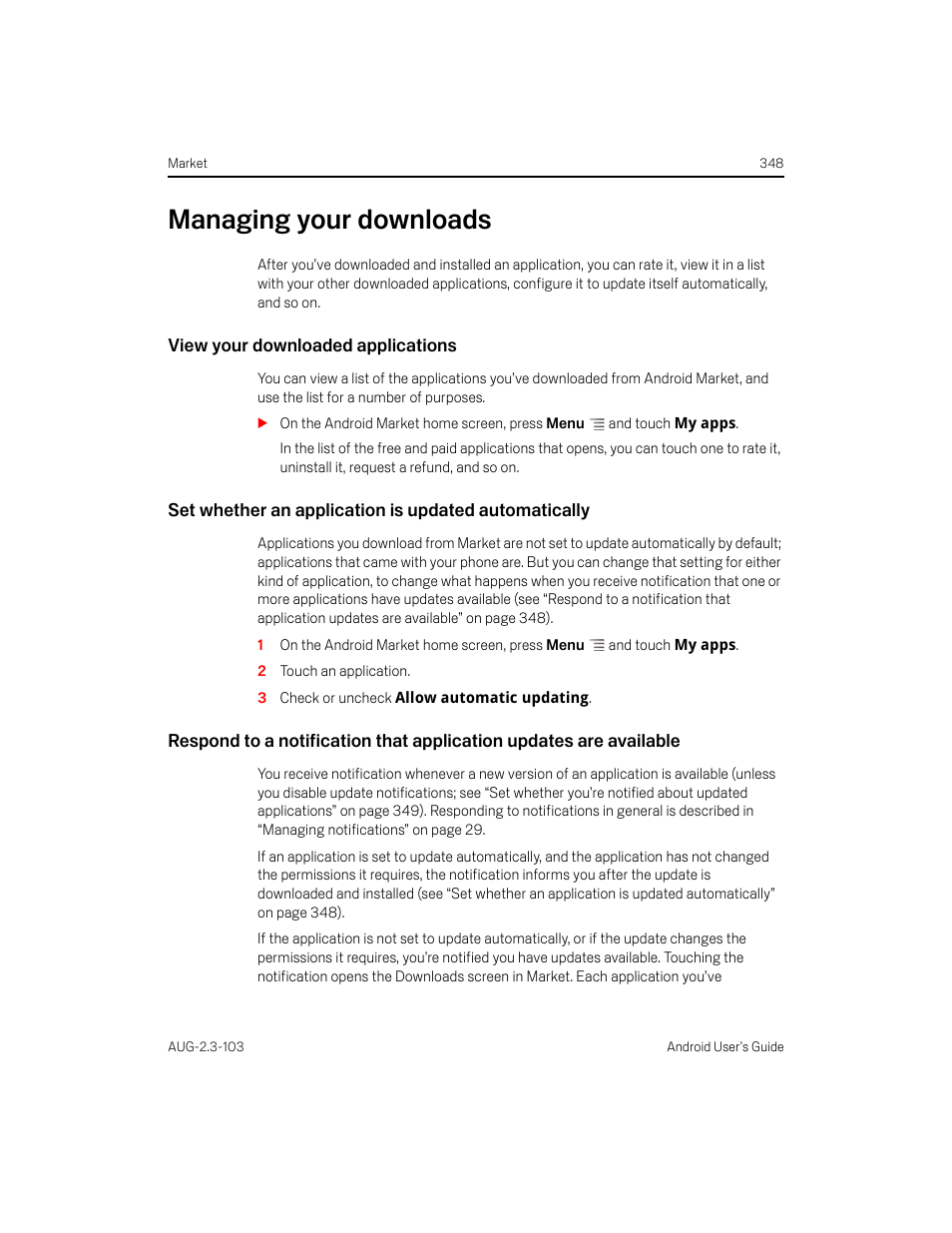 Managing your downloads, View your downloaded applications, Managing your downloads 348 | Samsung Android 2.3 User Manual | Page 348 / 380