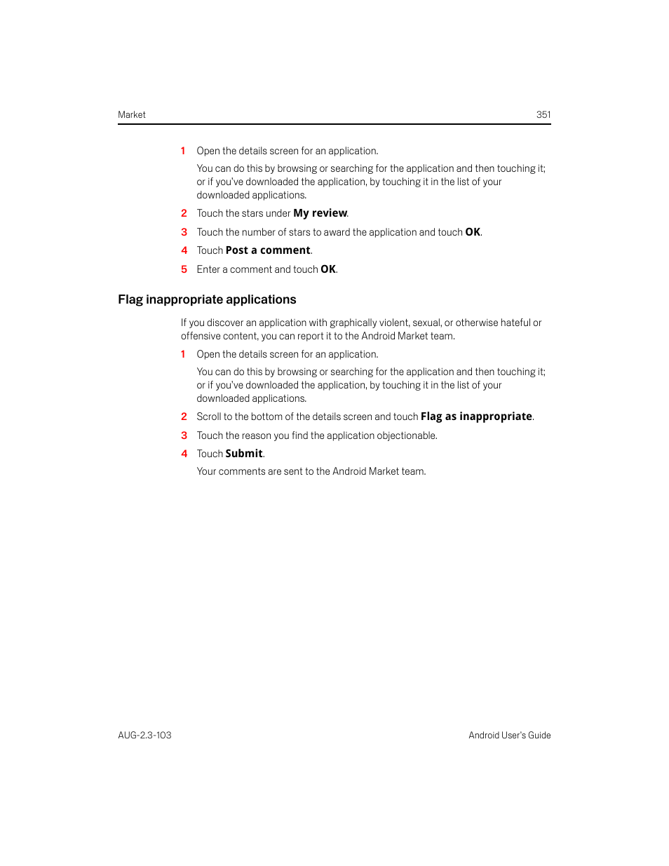 Flag inappropriate applications | Samsung Android 2.3 User Manual | Page 351 / 380